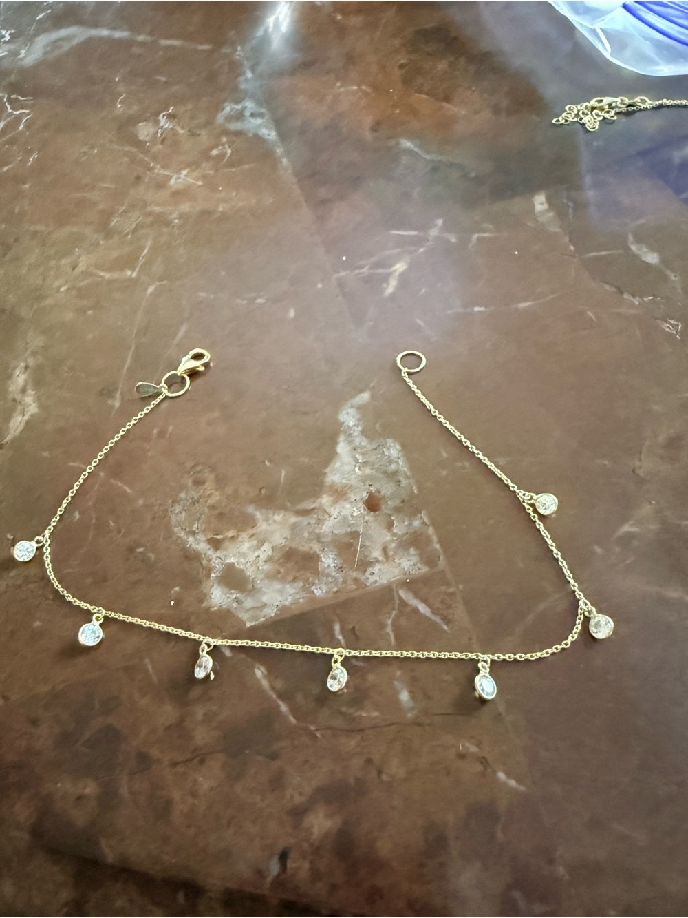 Sterling Silver Chain Anklet with Clear Bezel set dangling cubic zirconia Charms